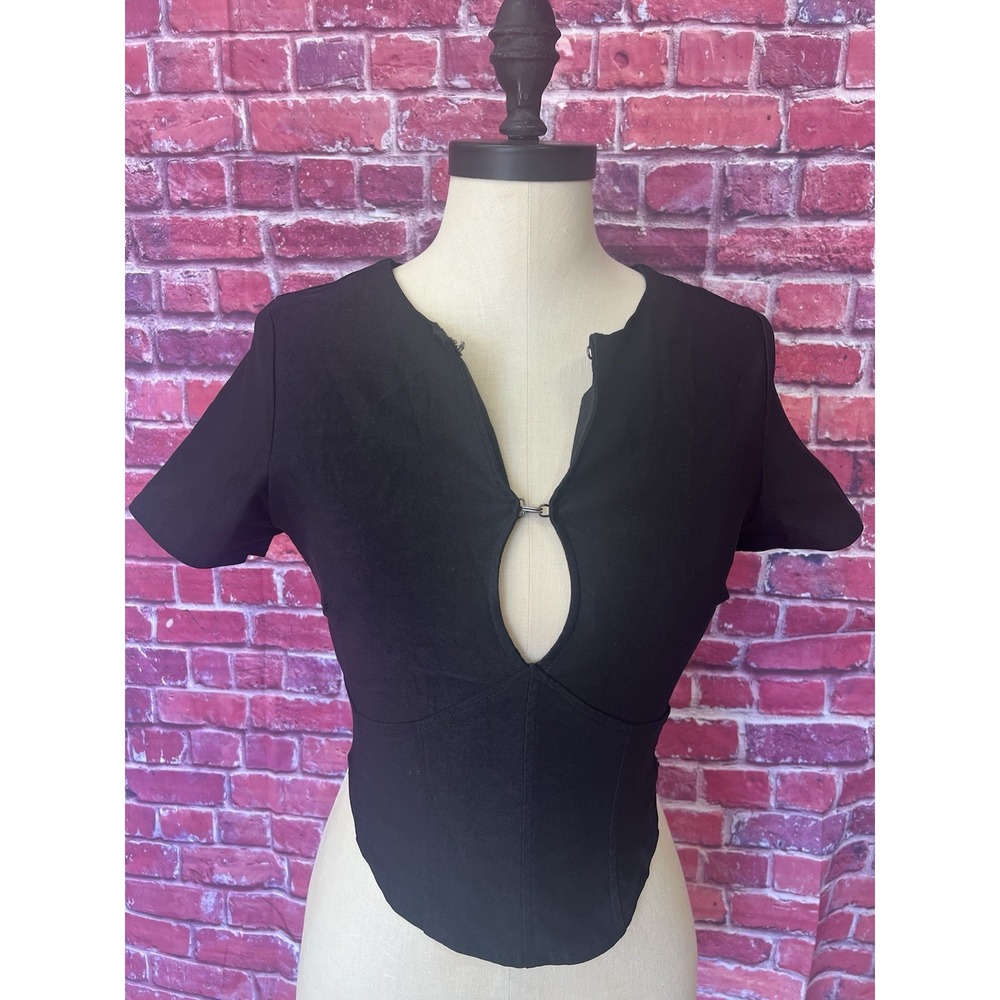Motel Urban Outfitters Womens Black Shirt Blend Size L Corset Hook Front
